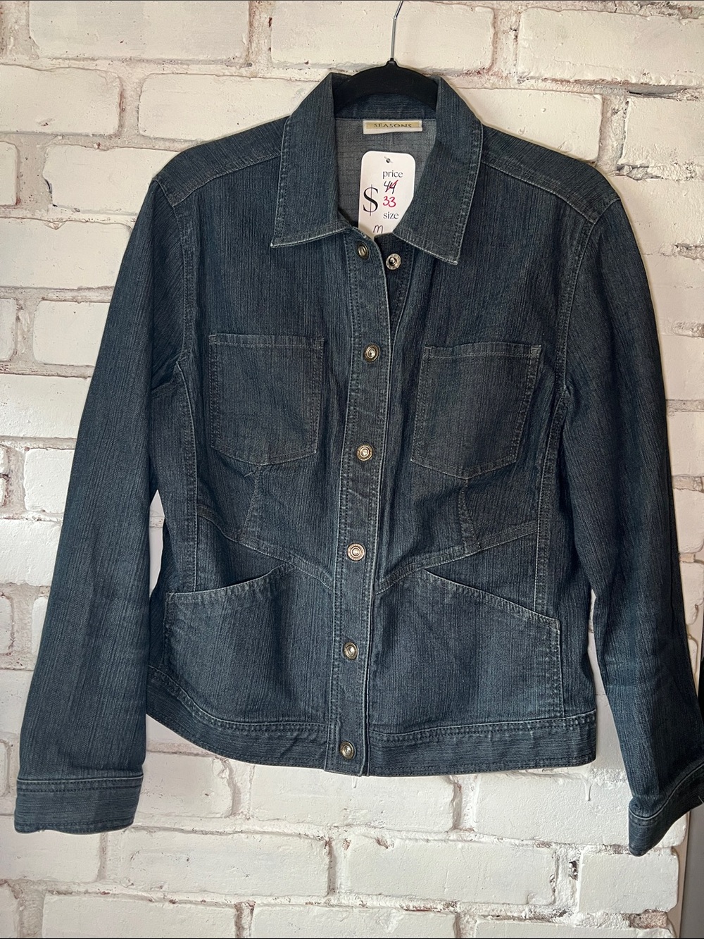Dark Denim Jacket - Women's Black Denim Button-Up snap buttons 90s vintage